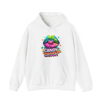 Candy Crush Graphic Hoodie — Colorful Lip & Heart Candy Design