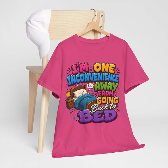 I'm One Inconvenience Away From Going Back to Bed T-Shirt | Funny Sleepy Cartoon Tee