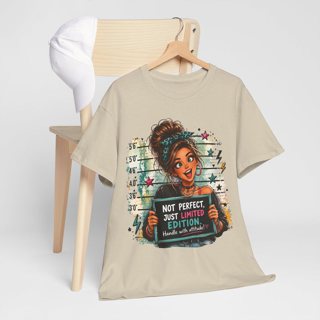 Limited Edition Graphic T-Shirt — “Not Perfect, Just Limited Edition” Mugshot Girl Tee