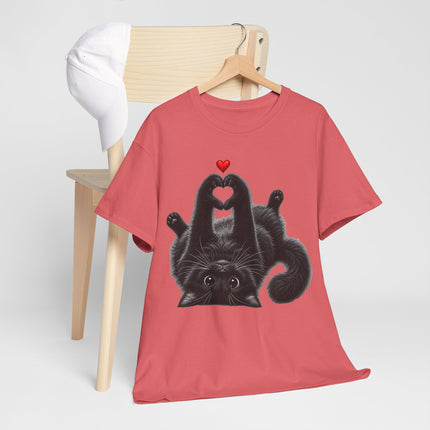 Cat Heart Tee — Cute Black Cat Lying Upside Down with Heart Graphic