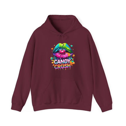 Candy Crush Graphic Hoodie — Colorful Lip & Heart Candy Design