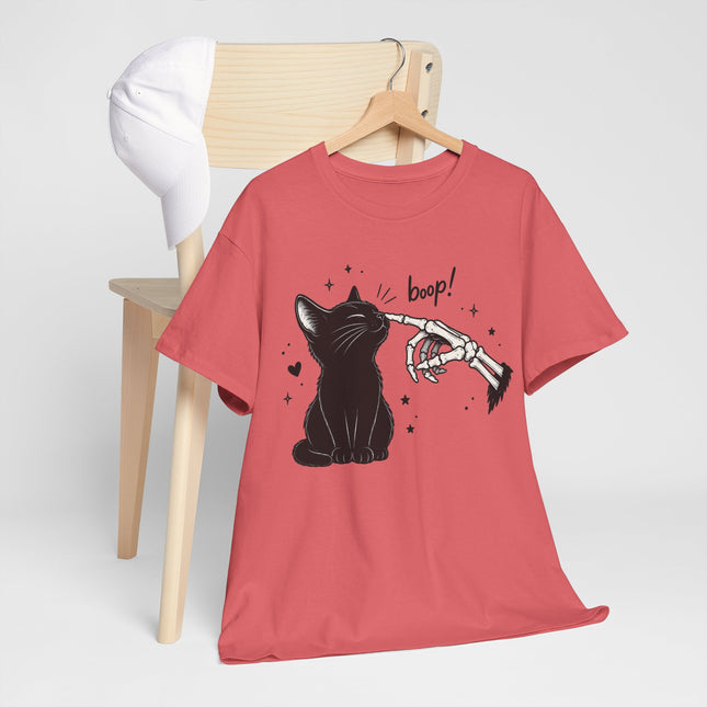 Cat Boop T‑Shirt — Black Cat & Skeleton Hand Boop Graphic Tee