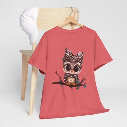 Cute Owl Tee — Leopard Bow Owl Graphic T-Shirt