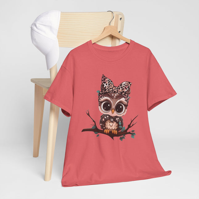 Cute Owl Tee — Leopard Bow Owl Graphic T-Shirt