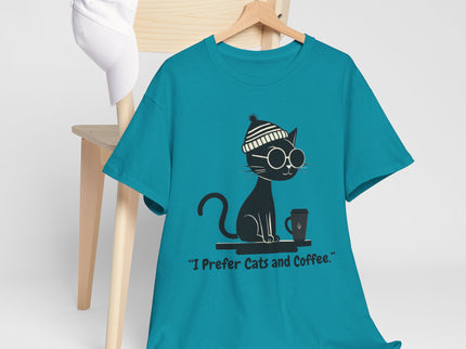 I Prefer Cats and Coffee Cat Illustration Tee | Coffee Lover Women's T-Shirt