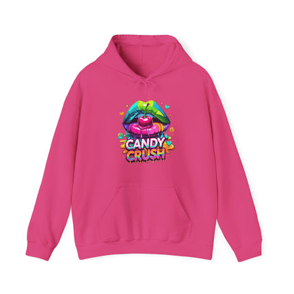 Candy Crush Graphic Hoodie — Colorful Lip & Heart Candy Design