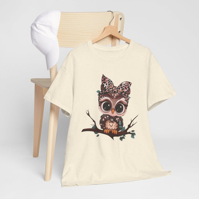 Cute Owl Tee — Leopard Bow Owl Graphic T-Shirt