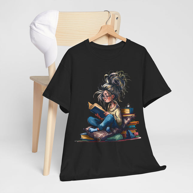 Booklover Graphic Tee — Cozy Reading Girl Illustration
