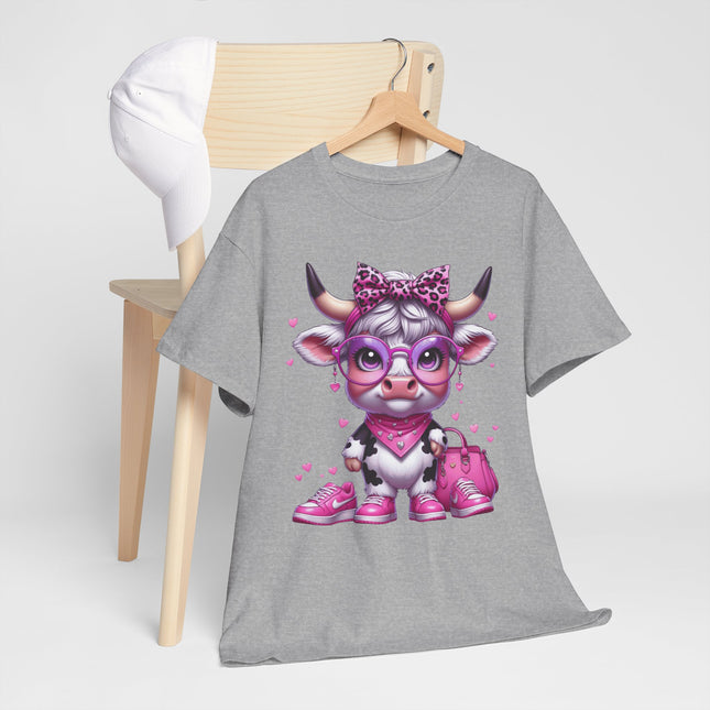 Cow Cute Pink Graphic Tee — Adorable Cow Girl Illustration T-Shirt