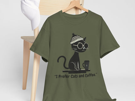 I Prefer Cats and Coffee Cat Illustration Tee | Coffee Lover Women's T-Shirt