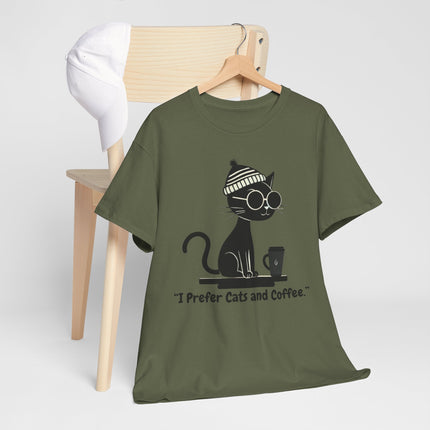 I Prefer Cats and Coffee Cat Illustration Tee | Coffee Lover Women's T-Shirt
