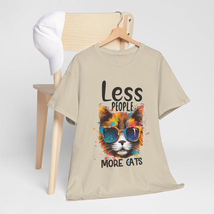 Less People More Cats T‑Shirt — Cool Sunglasses Cat Graphic Tee for Cat Lovers