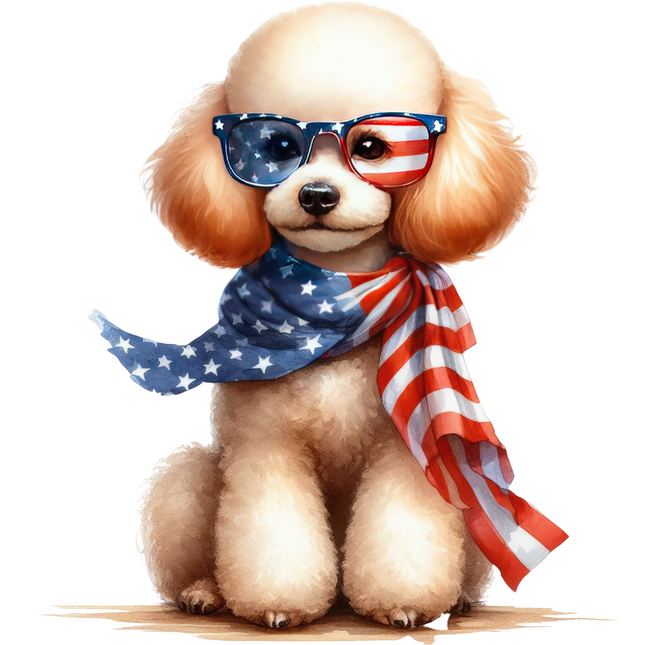 Poodle with Stars and Stripes Scarf – DTF Heat Transfer DTF Transfers Style Junction – Custom Digital Designs & Apparel