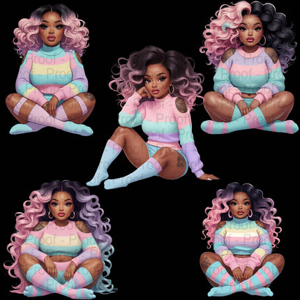 Pastel Candy Vibes PNG – 5 Black Girl Designs for Sublimation Digital File Style-Junction Custom Designs & Prints