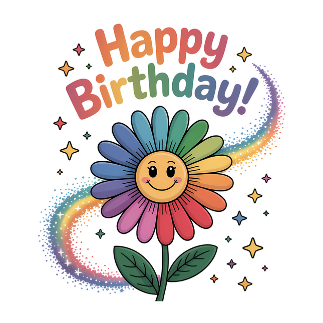 Happy Birthday Rainbow Flower DTF Heat Transfers DTF Transfers Style Junction – Custom Digital Designs & Apparel