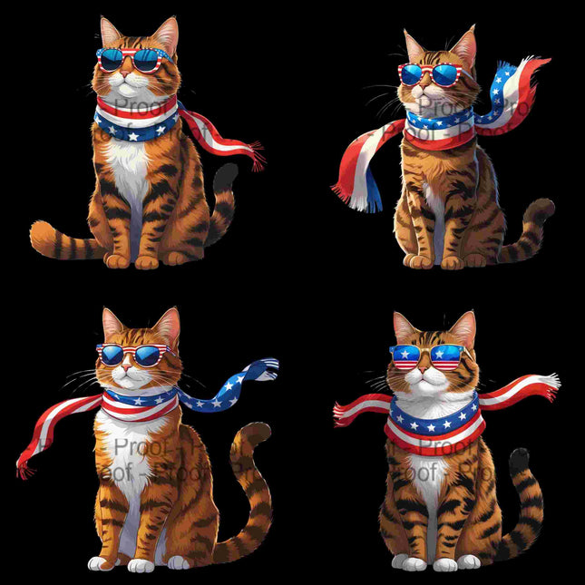 4 Patriotic Tabby Cat Sublimation PNGs – High-Res Clipart Digital File Style Junction – Custom Digital Designs & Apparel