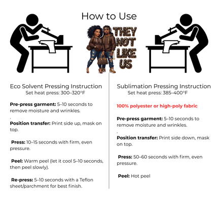 They Not Like Us 3 Eco-Solvent Iron-On Heat Transfers + 3 Sublimation Iron-On Heat Transfers, Ready to Press. Bonus: 4 Matching 2-Inch Stickers