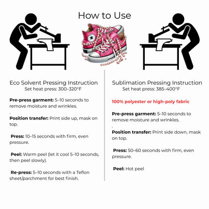 Blush Pearl High-Tops 6-Pack DIY Bundle – 3 Eco-Solvent Iron-On Heat Transfers + 3 Sublimation Iron-On Heat Transfers, Ready to Press. Bonus: 4 Matching 2-Inch Stickers