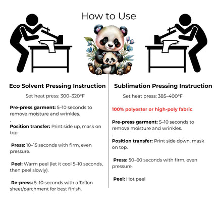 Mama Panda 6-Pack Crafter’s & DIY Bundle – 3 Eco-Solvent + 3 Sublimation Ready-to-Press Iron-On Heat Transfers for T-Shirts, Tote Bags & More, + Bonus 4 Matching 2-Inch Stickers