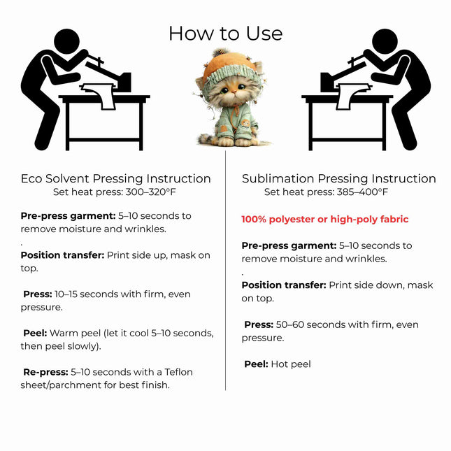 Whimsical Spring cat #11 6-Pack DIY Bundle – 3 Eco-Solvent Iron-On Heat Transfers + 3 Sublimation Iron-On Heat Transfers, Ready to Press. Bonus: 4 Matching 2-Inch Stickers