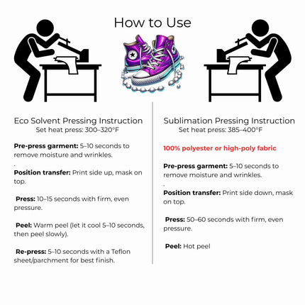 Orchid High-Tops 6-Pack DIY Bundle – 3 Eco-Solvent Iron-On Heat Transfers + 3 Sublimation Iron-On Heat Transfers, Ready to Press. Bonus: 4 Matching 2-Inch Stickers