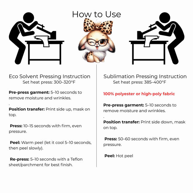 Leopard Bow Bunny Cutie 6-Pack DIY Bundle – 3 Eco-Solvent Iron-On Heat Transfers + 3 Sublimation Iron-On Heat Transfers, Ready to Press. Bonus: 4 Matching 2-Inch Stickers