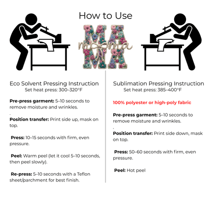 Floral Mama Tan Monogram 6-Pack Ready-to-Press DIY Bundle – 3 Eco-Solvent + 3 Sublimation Iron-on Heat Transfers with 4 Bonus 2-Inch Stickers