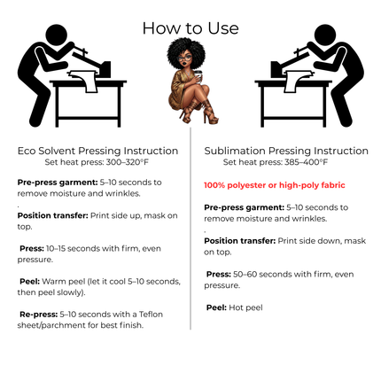 Mocha Chic Maven 3 Eco-Solvent Iron-On Heat Transfers + 3 Sublimation Iron-On Heat Transfers, Ready to Press. Bonus: 4 Matching 2-Inch Stickers