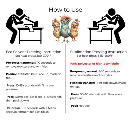 Floral Glasses Chick Trio 6-Pack DIY Bundle – 3 Eco-Solvent Iron-On Heat Transfers + 3 Sublimation Iron-On Heat Transfers, Ready to Press. Bonus: 4 Matching 2-Inch Stickers