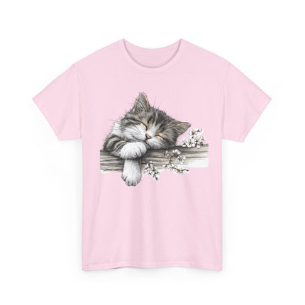 Whimsical Spring Cat #1 - Kitten Reaching for Butterfly Tee | Cute Cat Illustration Shirt