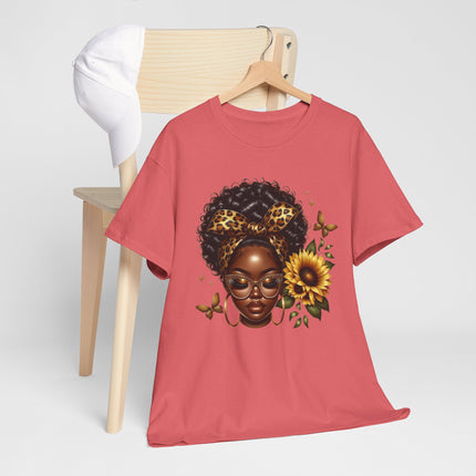 Afro Sunflower Tee — Black Woman Headwrap Graphic T-Shirt
