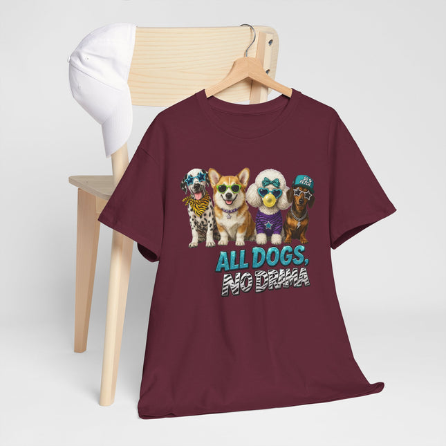 All Dogs No Drama T-Shirt — Cute Cartoon Dog Crew Tee