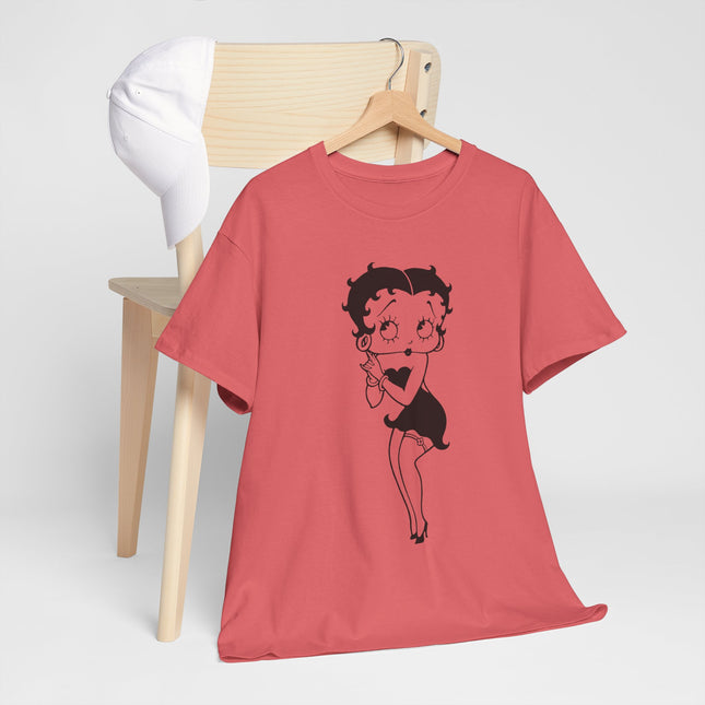 Retro Cartoon Character Graphic Tee - Classic Pin-Up Silhouette