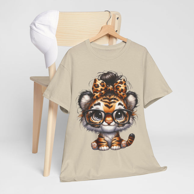 Cute Baby Tiger Tee — Adorable Glasses & Bow Graphic Shirt