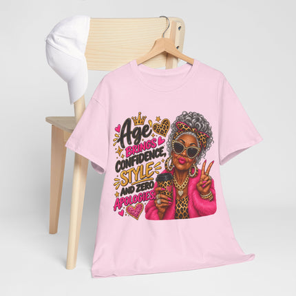 T-Shirt — "Age Brings Confidence, Style, and Zero Apologies" Graphic Tee