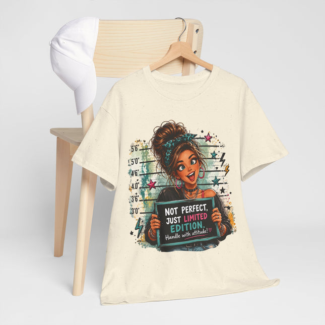 Limited Edition Graphic T-Shirt — “Not Perfect, Just Limited Edition” Mugshot Girl Tee