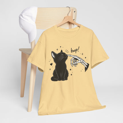 Cat Boop T‑Shirt — Black Cat & Skeleton Hand Boop Graphic Tee