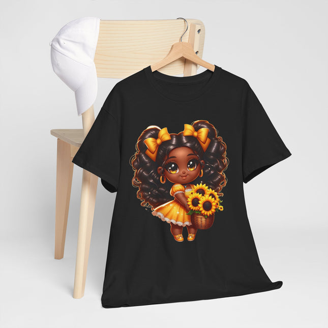 Girl with Sunflowers T-Shirt — Cute African American Girl Graphic Tee