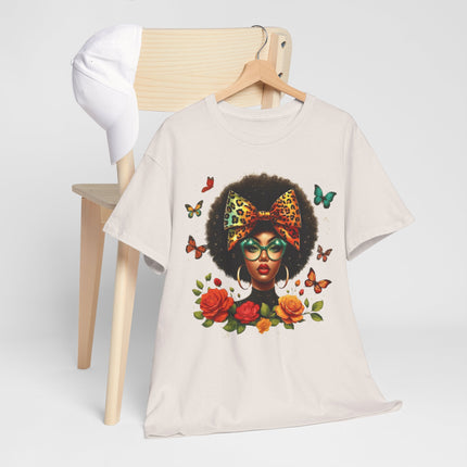 Afro Butterfly Floral Tee — Retro Afro Girl Graphic T-Shirt