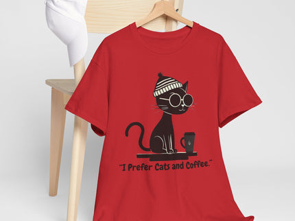 I Prefer Cats and Coffee Cat Illustration Tee | Coffee Lover Women's T-Shirt