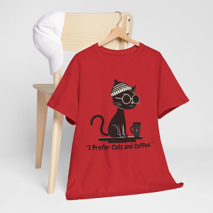 I Prefer Cats and Coffee Cat Illustration Tee | Coffee Lover Women's T-Shirt