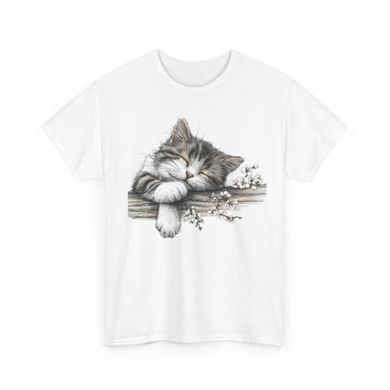 Whimsical Spring Cat #1 - Kitten Reaching for Butterfly Tee | Cute Cat Illustration Shirt