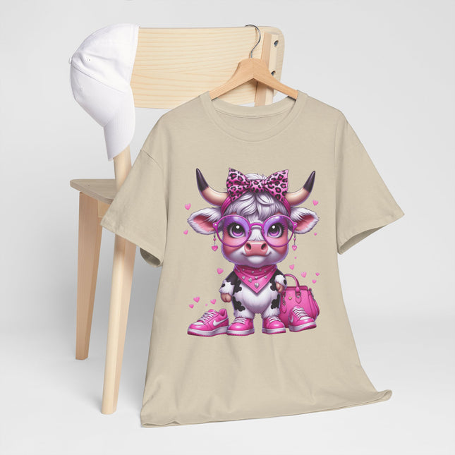 Cow Cute Pink Graphic Tee — Adorable Cow Girl Illustration T-Shirt