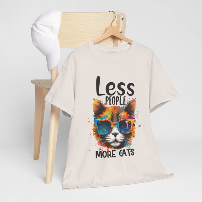 Less People More Cats T‑Shirt — Cool Sunglasses Cat Graphic Tee for Cat Lovers