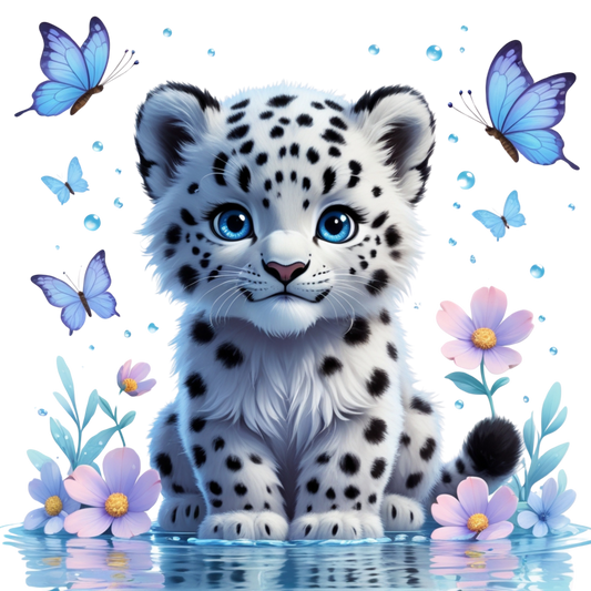 Baby Snow Leopard with Blue Eyes – DTF Heat Transfers #1 DTF Transfers Style Junction – Custom Digital Designs & Apparel