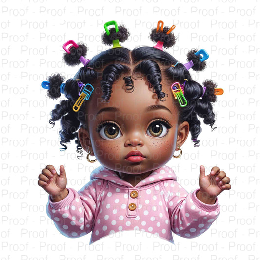 Afro Puffs Baby Girl Digital Art | Cute Black Toddler Clipart | High-Res PNG Download Digital File Style-Junction Custom Designs & Prints