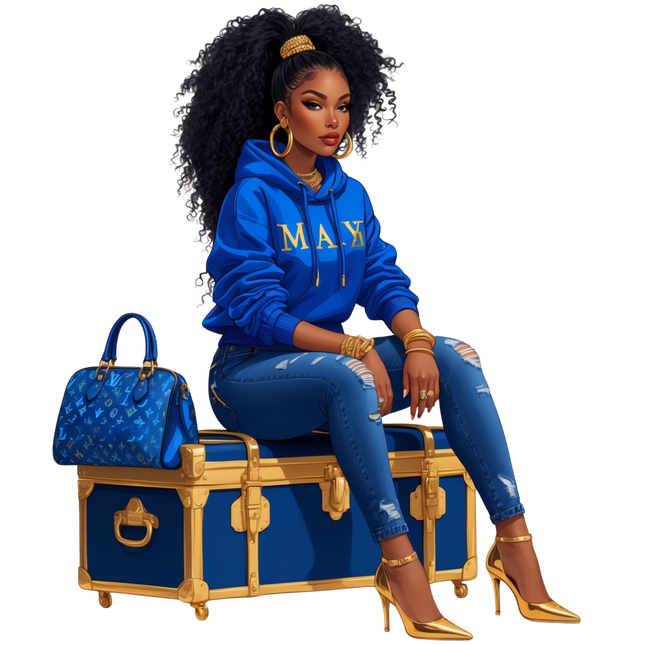 Afro Diva in Blue Designer Hoodie – DTF Heat Transfers #2 DTF Transfers Style Junction – Custom Digital Designs & Apparel