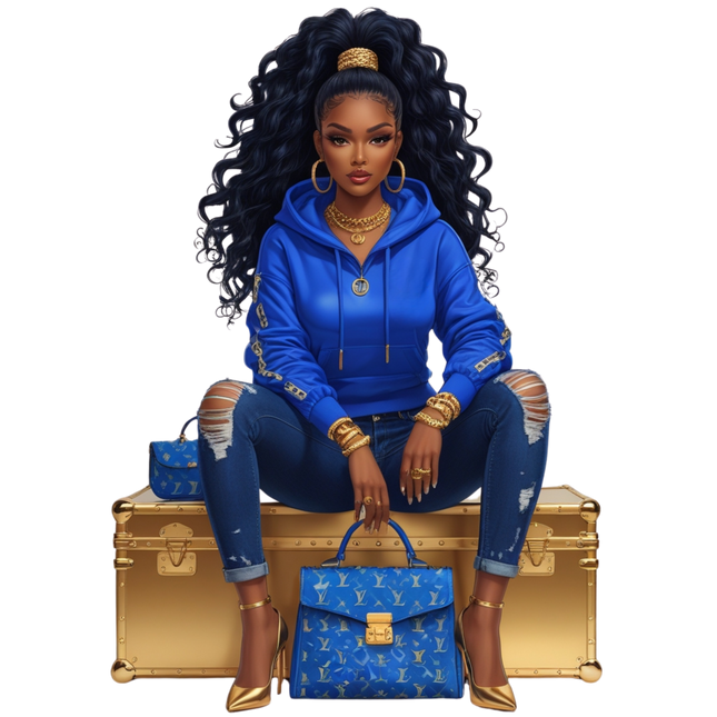 Afro Diva in Blue Designer Hoodie – DTF Heat Transfers #3 DTF Transfers Style Junction – Custom Digital Designs & Apparel
