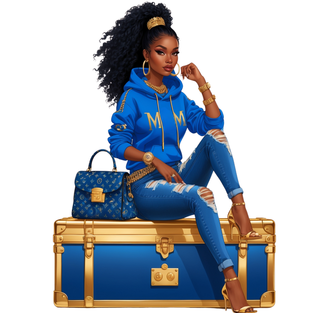 Afro Diva in Blue Designer Hoodie – DTF Heat Transfers #5 DTF Transfers Style Junction – Custom Digital Designs & Apparel