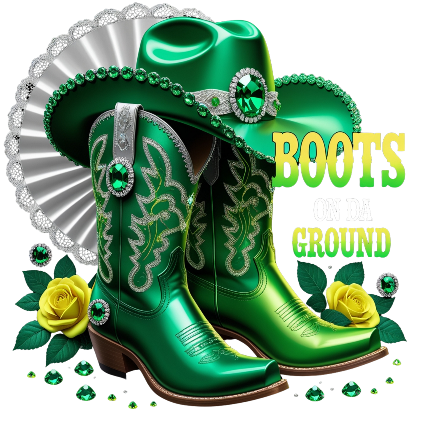 Boots on Da Ground Green Western DTF Heat Transfers DTF Transfers Style Junction – Custom Digital Designs 4 Pocket 4 x 4